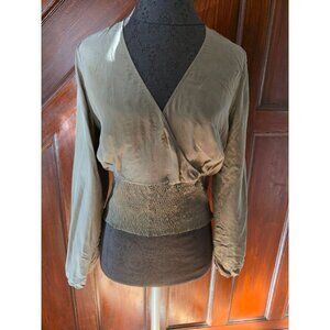 Banana Republic Small Silk Long Sleeve Wrap Blouse  Smocked Waist